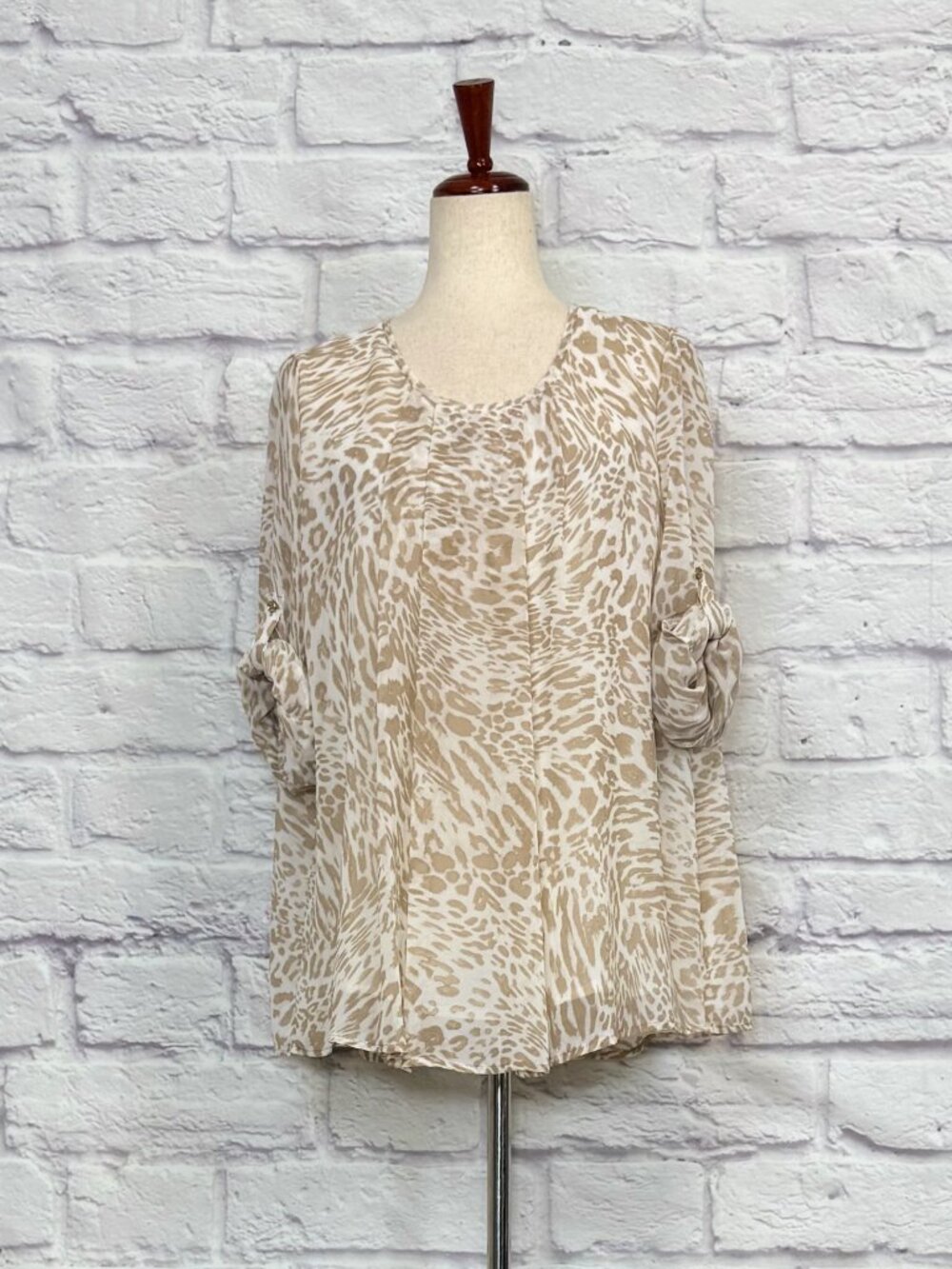 Calvin Klein Cream Animal Print Long Sleeve Blouse